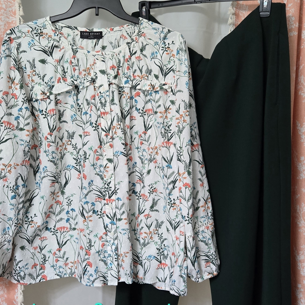 Lane Bryant Floral Top and Dark Pants Ensemble